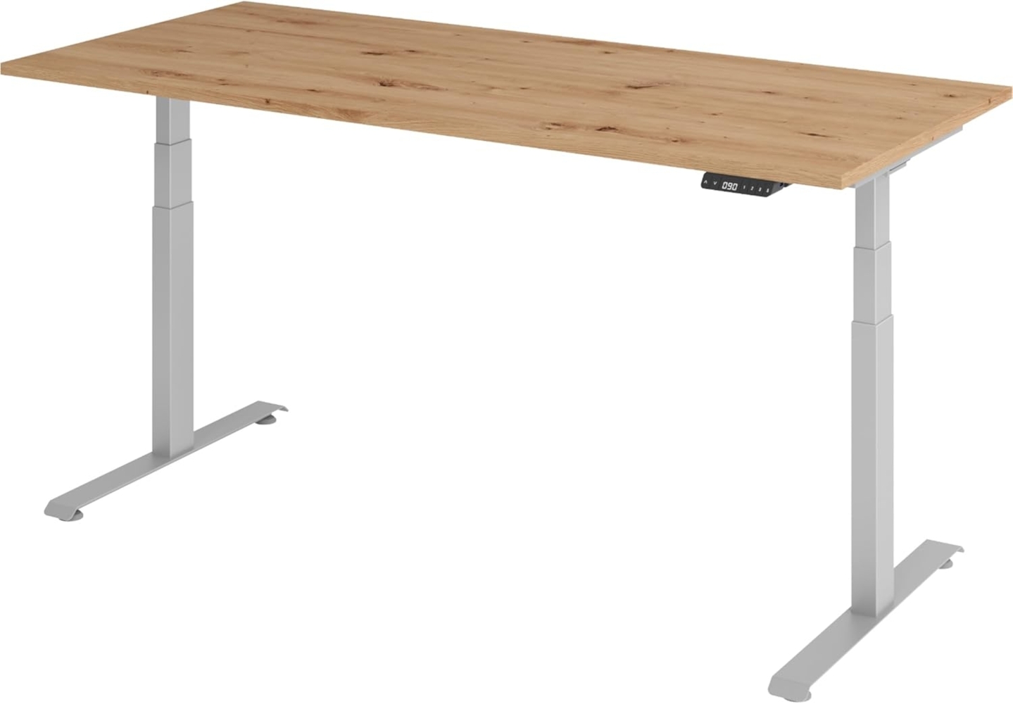 bümö höhenverstellbarer Schreibtisch 180 x 80 cm in Asteiche, Gestell silber - Höhenverstellbar Elektrisch Stehpult mit 3-fach Speicher, Computertisch, Ergonomischer Steh-Sitz Tisch, Bürotisch, LXK65-19-R-S Bild 1