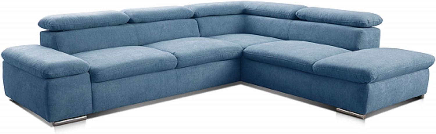 Cavadore Ecksofa Alkatraz / Modernes L-Form Schlafsofa mit Bett, Ottomane und verstellbaren Kopfteilen / Maße: 272 x 73 x 226 / Webstoff, Blau Bild 1