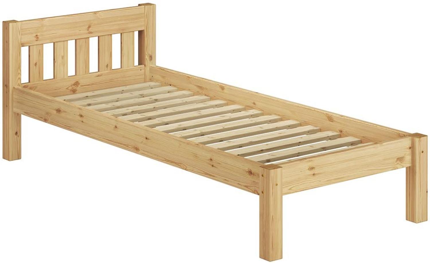 Erst-Holz Einzelbett Natur 90x200 Bett, Federleisten-Rollrost Senkrechte Balken Bild 1