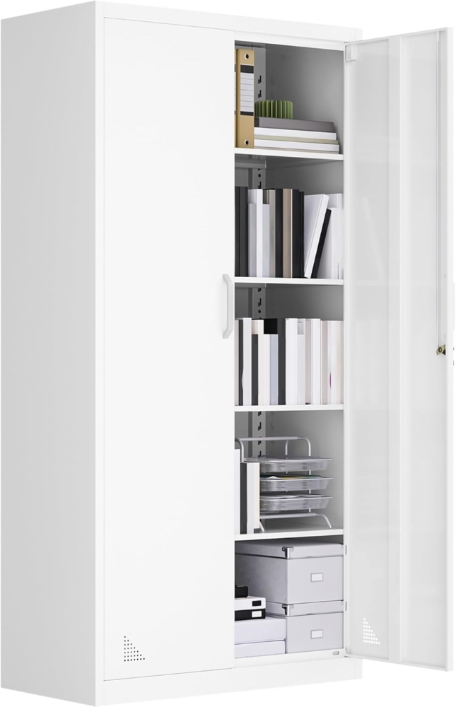 YITAHOME Aktenschrank, Abschließbar Metallschrank mit 4 Verstellbaren Regalen, Büroschrank, Stahl-Aufbewahrungsschrank, Metallschrank, Garage, Büro, Abstellraum, 180 x 90 x 45 cm, Weiß Bild 1
