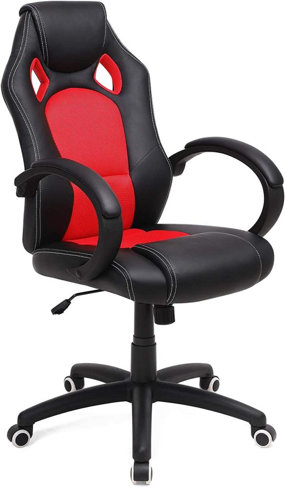 Songmics Racing Stuhl Bürostuhl Gaming Stuhl Chefsessel Drehstuhl PU, schwarz-rot, OBG56BR Bild 1