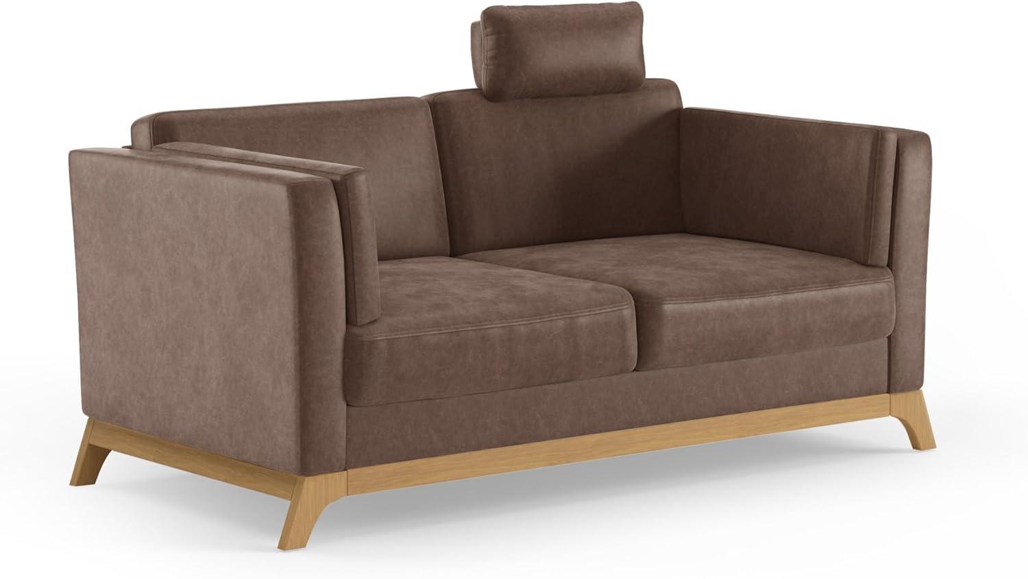 Cavadore 2,5er-Sofa Vida / 2,5-Sitzer Couch im trendigen Design mit massivem Holzrahmen in Eiche, Kopfstütze mit Kuschelkissen / 183 x 84 x 93 / Mikrofaser, Hellbraun Bild 1