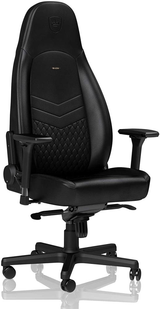 noblechairs ICON Gaming Stuhl Schwarz - Bürostuhl Ergonomisch Leder - Ergonomischer Schreibtischstuhl mit Rollen - Chefsessel Echtleder - Gaming Chair PC - Ergonomic Office Chair - Inklusive Kissen Bild 1