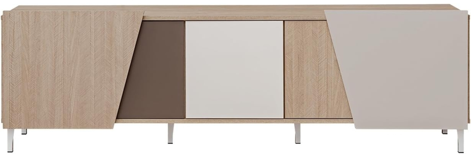 Lowboard Viste TV Element scandi Trüffel Taupe Weiß Hochglanz Bild 1
