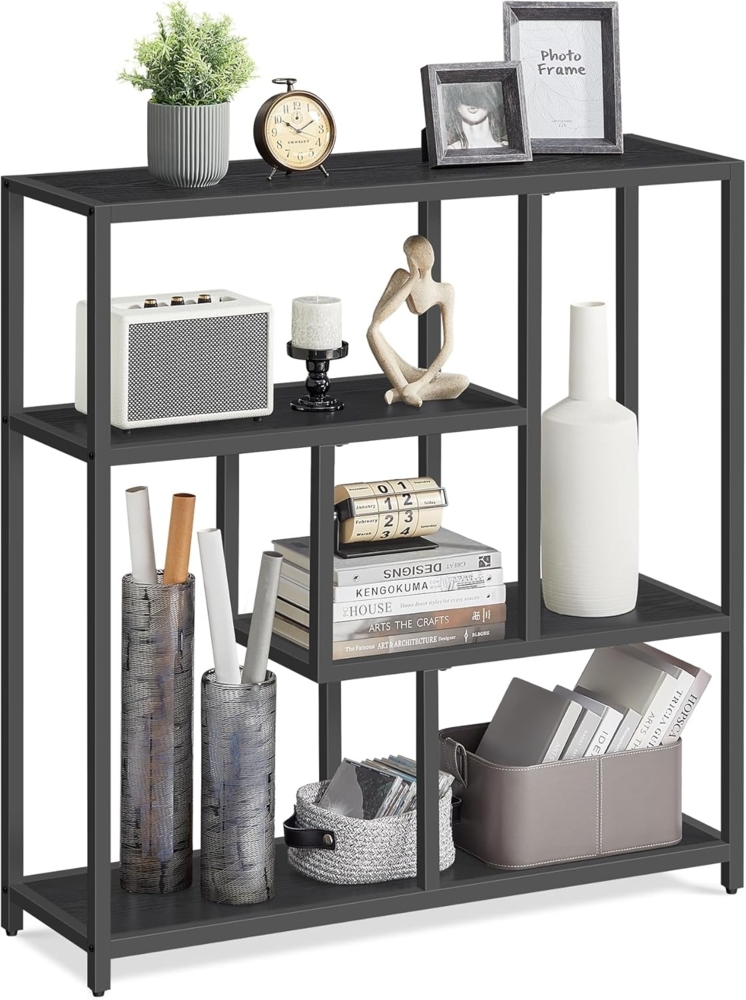 Vasagle Bücherregal, mit 4 Ablagen, Hartglas, Stahl, ebenholzschwarz-tintenschwarz, 30 x 100 x 103 cm Bild 1