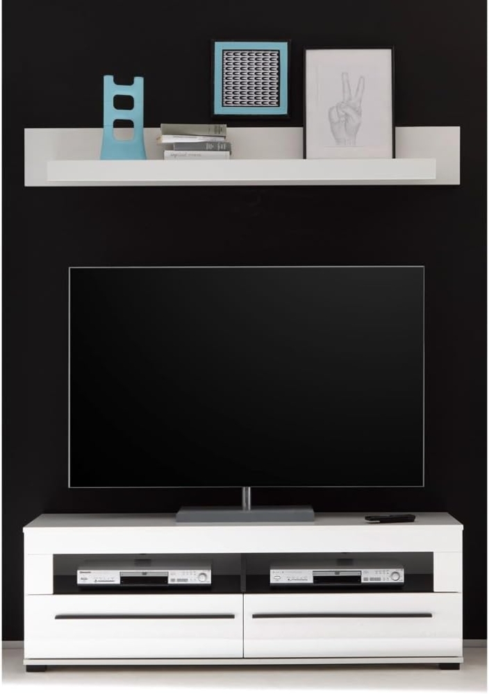 TV-Rack und Wandboard COLORADO-61 in weiß Hochglanz mit schwarzen Relinggriffen BxHxT: 150 x 130 x 47 cm Bild 1