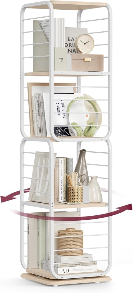 Vasagle Bücherregal 4 Ebenen, drehbares Regal mit Buchstützen, Standregal für kleine Räume Bild 1