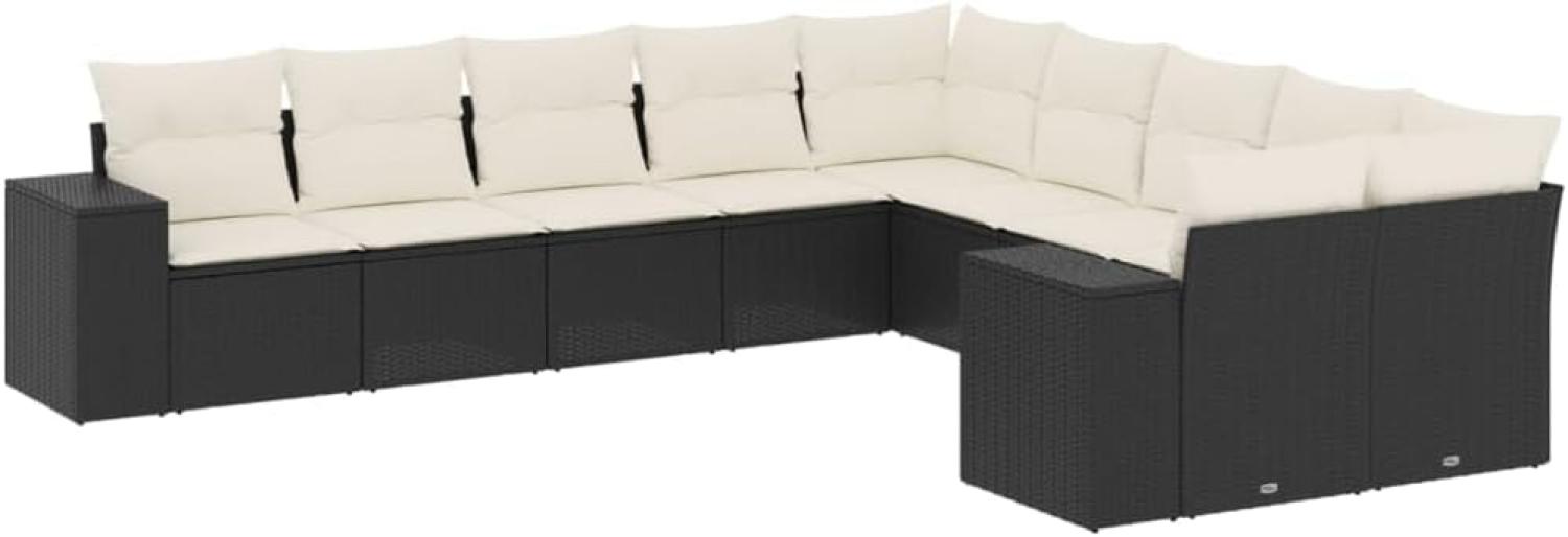 vidaXL 10-tlg. Garten-Sofagarnitur mit Kissen Schwarz Poly Rattan 3255443 Bild 1