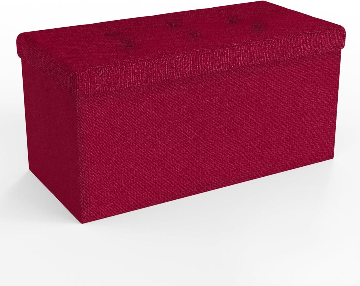 INTIRILIFE Faltbare Sitzbank 76x38x38 cm in Kirsch ROT - Sitzwürfel mit Stauraum und Deckel aus Stoff mit Mulden - Sitzcube Fußablage Aufbewahrungsbox Truhe Sitzhocker Bild 1