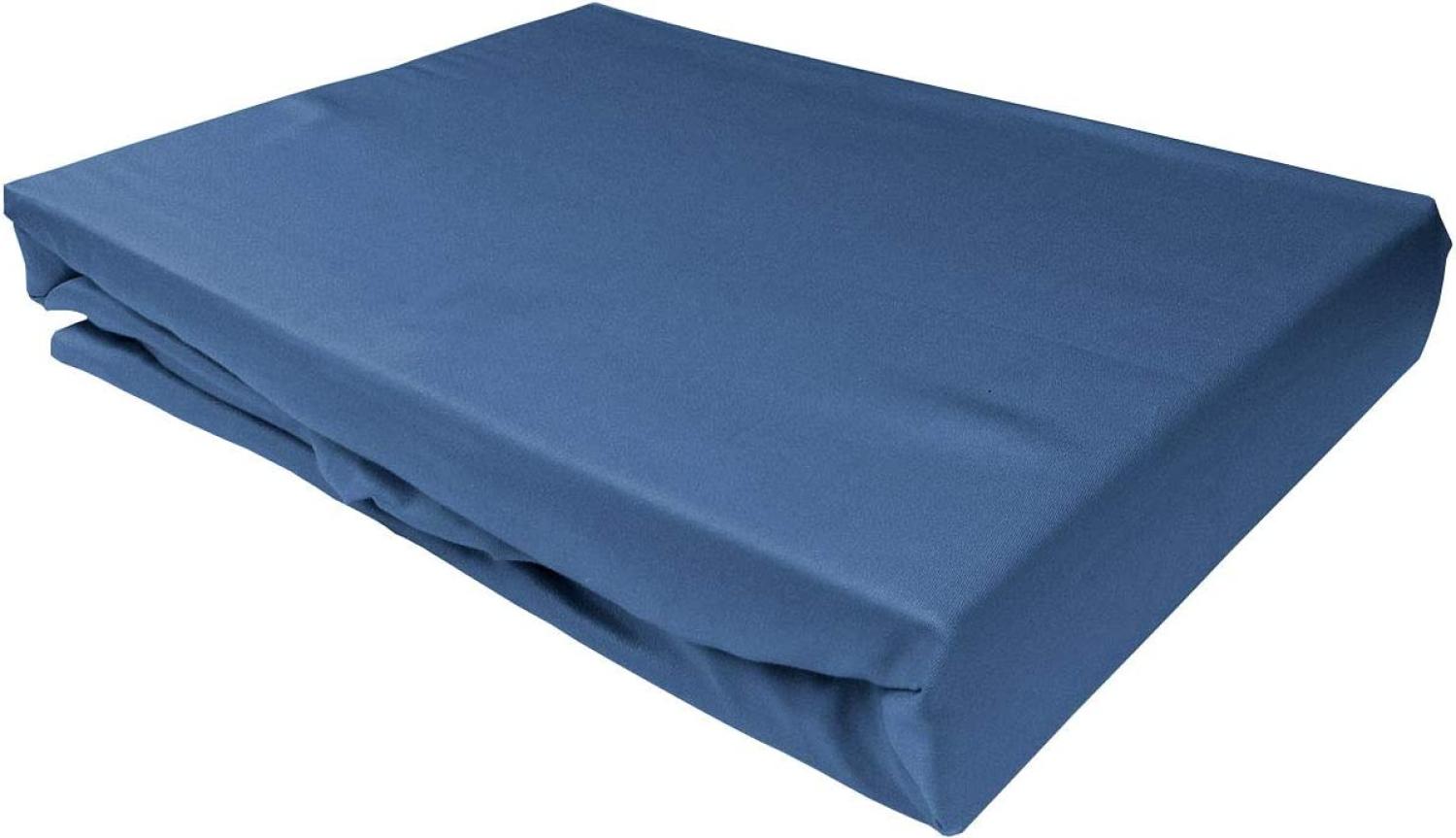 Bettwaesche-mit-Stil Mako-Satin Spannbettlaken Jeans Blau 160x200cm Höhe 21-30cm Bild 1