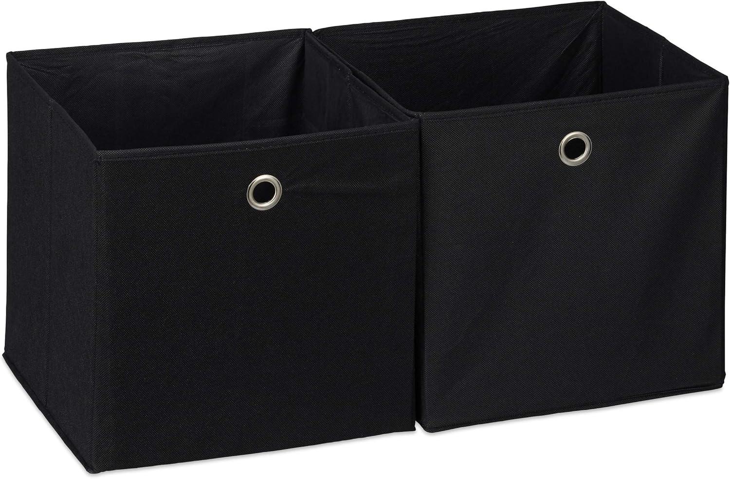 Relaxdays Aufbewahrungsbox 2er Set, quadratisch, Aufbewahrung für Regal, Stoffbox in Würfelform 30x30x30 cm, schwarz Bild 1