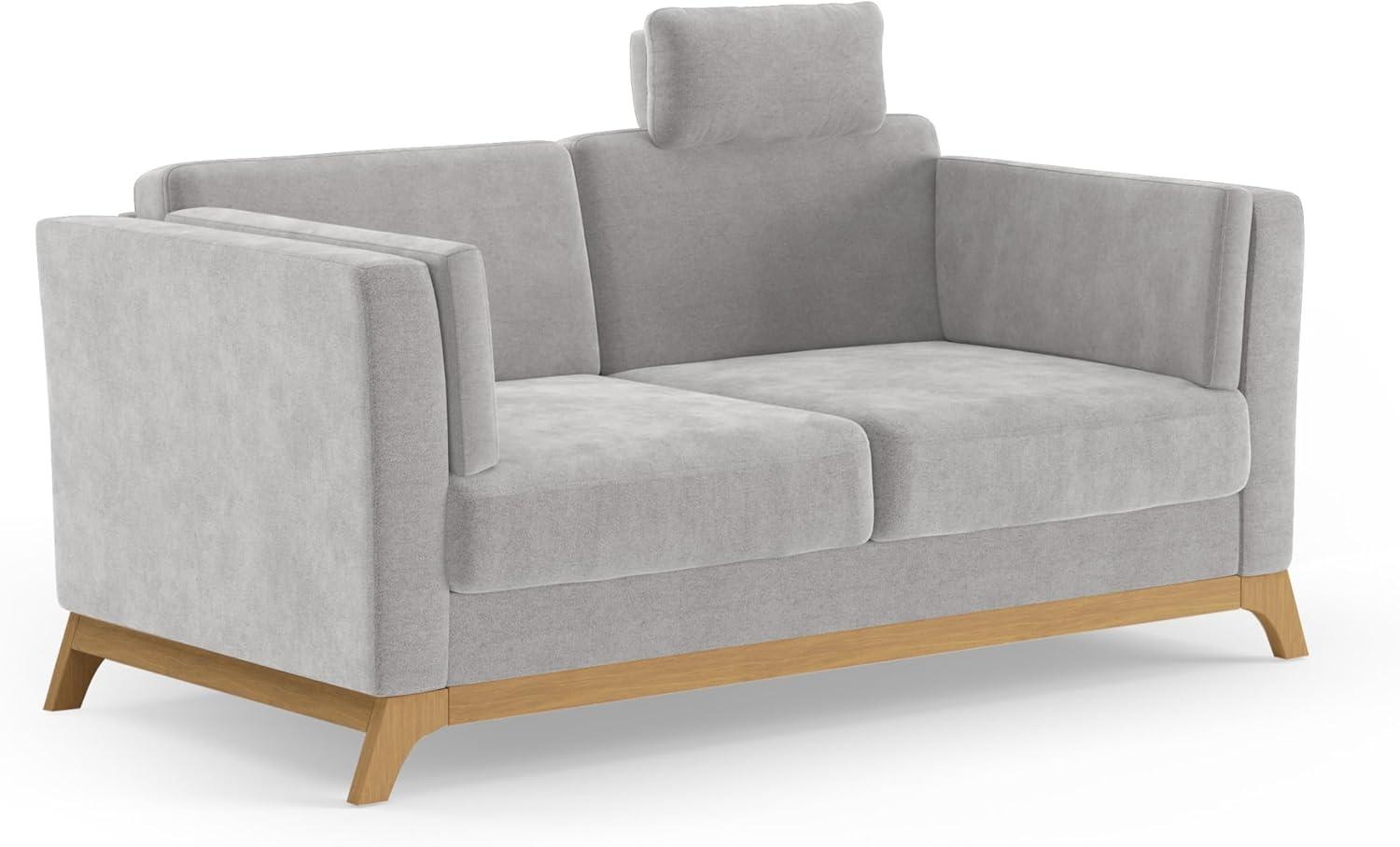 Cavadore 2,5er-Sofa Vida / 2,5-Sitzer Couch im trendigen Design mit massivem Holzrahmen in Eiche, Kopfstütze mit Kuschelkissen / 183 x 84 x 93 / Mikrofaser, Hellgrau Bild 1