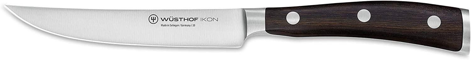 Wüsthof Steakmesser, Ikon (4988), 12 cm Klinge, geschmiedeter Doppelkropf, Edelstahl, Grenadill-Holzgriff, extrem scharfes Fleischmesser Bild 1