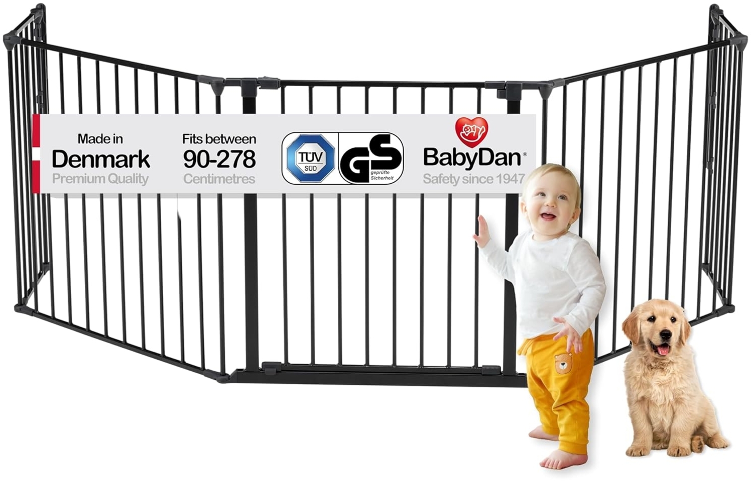 Baby Dan Konfigurationsgitter / Kaminschutzgitter Flex XL 90 - 278 cm, Anthrazit - Hergestellt in Dänemark und vom TÜV GS geprüft Bild 1