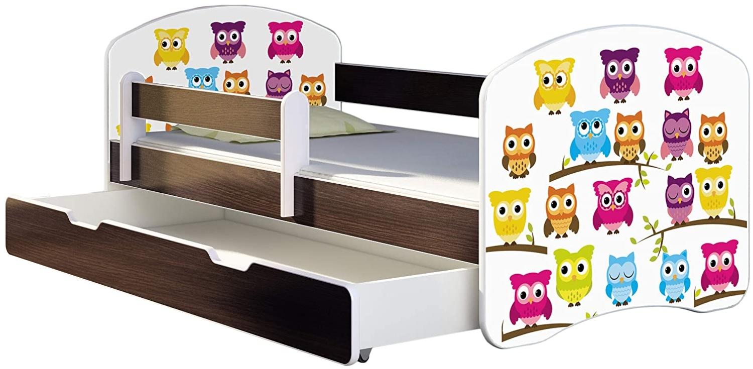 ACMA Kinderbett Jugendbett mit Einer Schublade und Matratze Wenge mit Rausfallschutz Lattenrost II 140x70 160x80 180x80 (31 Eule, 180x80 + Bettkasten) Bild 1