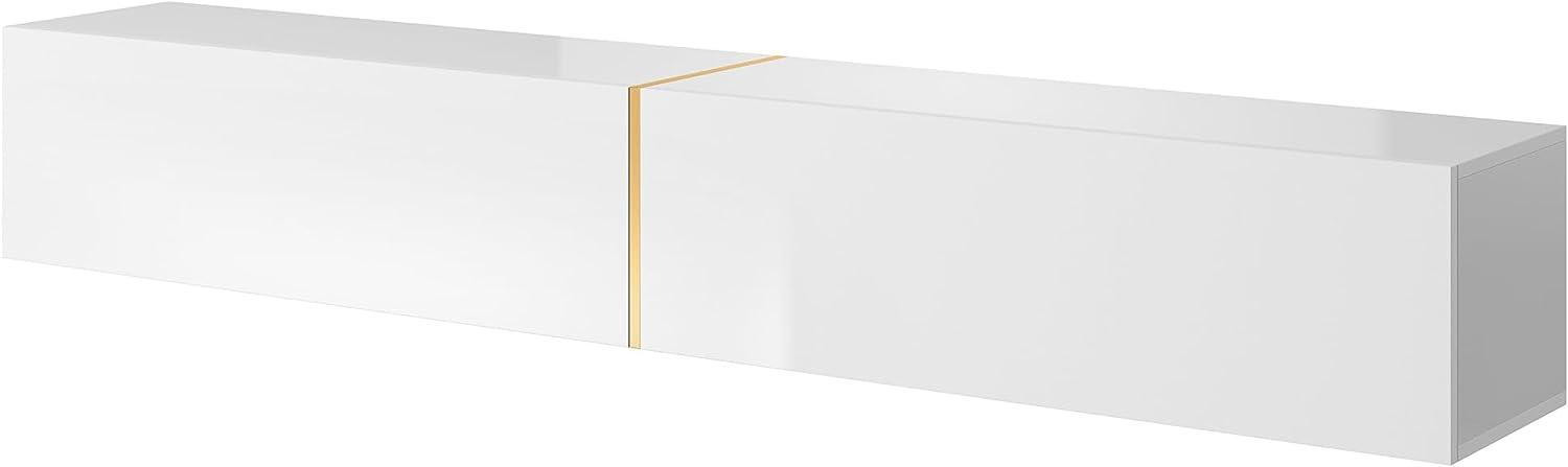 Selsey BISIRA TV Lowboard, weiß mit goldenem Einsatz, 200 cm Bild 1