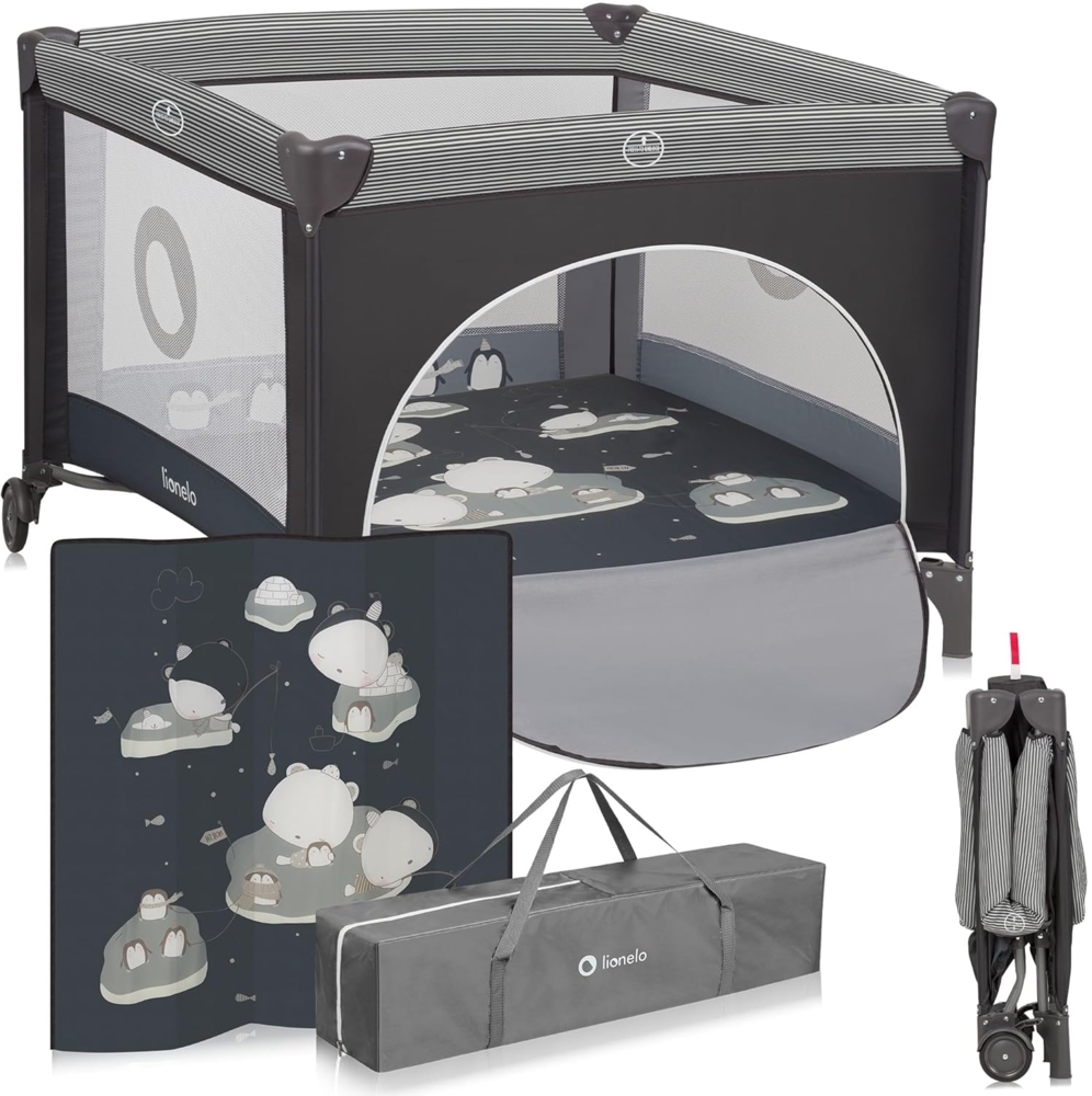 lionelo Laufgitter BONNIE (Set), Große Fläche, Seiteneingang, leicht klappbar, Transporttasche Bild 1
