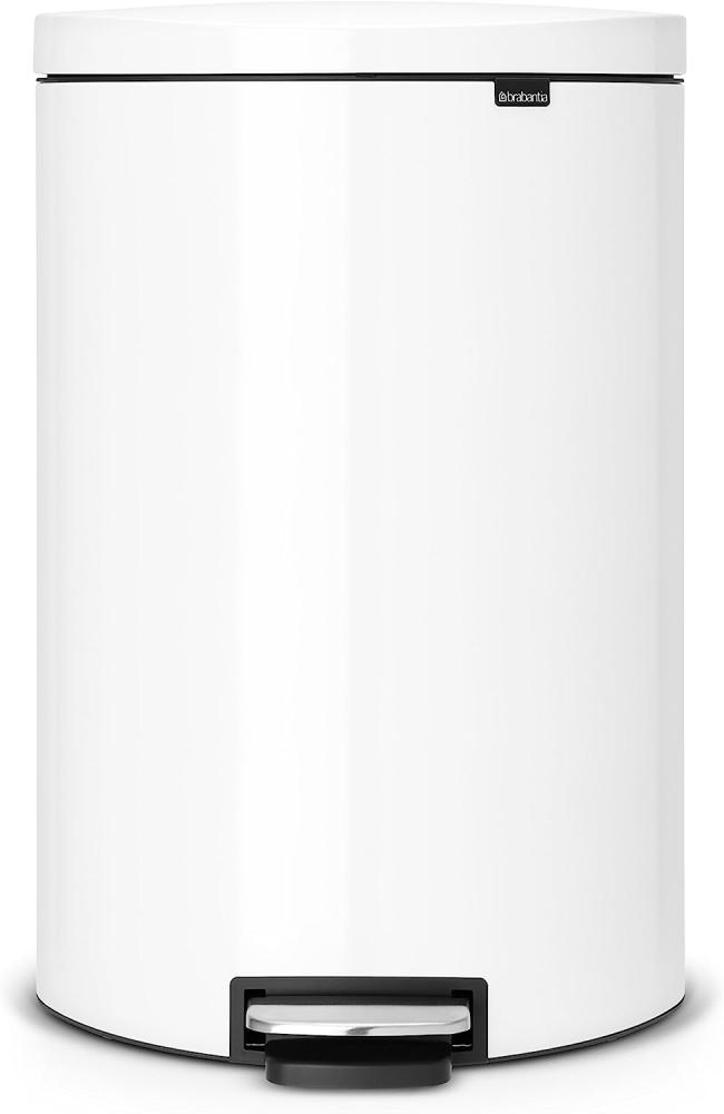 Brabantia FlatBack+ Treteimer, Mülleimer, Abfalleimer, Papierkorb mit Kunststoffeinsatz, Flacher Rücken, Deckel, White, Weiß, 40 L, 485244 Bild 1