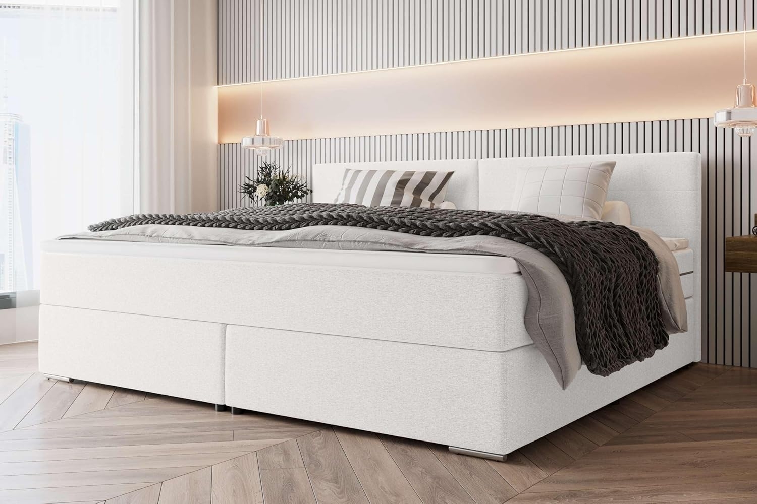 99rooms 'Phönix' Boxspringbett, Weiß, 240x200 cm, Webstoff MALMO_NEW Bild 1