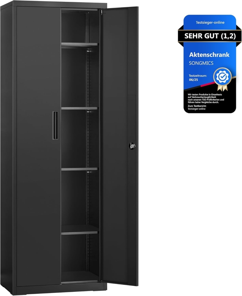 Songmics Aktenschrank mit 5 Ebenen, Stahl schwarz, 60 x 40 x 180 cm Bild 1
