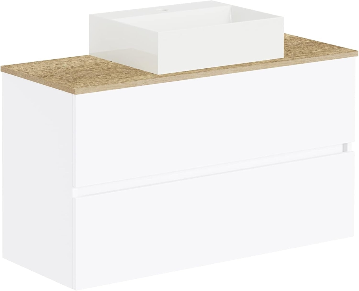 Baikal Natura Badezimmer-Set mit reduziertem Hintergrund, mit Keramik-Waschbecken auf Arbeitsplatte, freistehendes Möbel, montiert, Zwei Schubladen ohne Spiegel, 100 cm, Boden 39 cm Bild 1