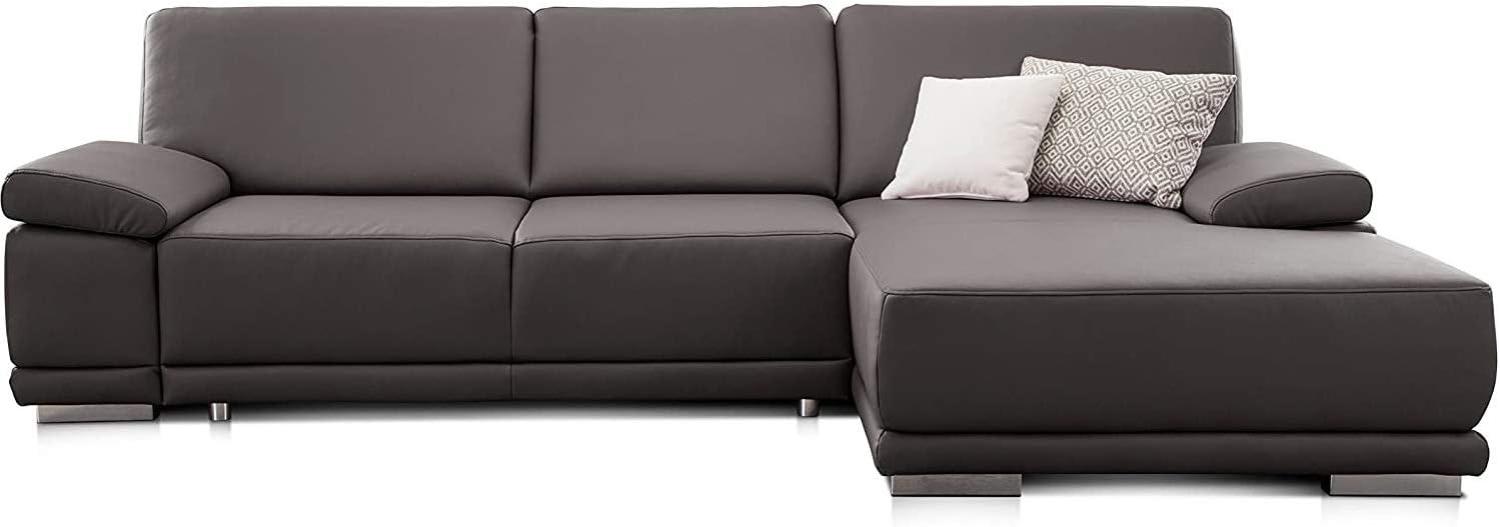 CAVADORE Ecksofa Corianne in Lederoptik / Couch inkl. Armteilverstellung und Longchair in modernem Design / 282 x 80 x 162 / Kunstleder, grau Bild 1