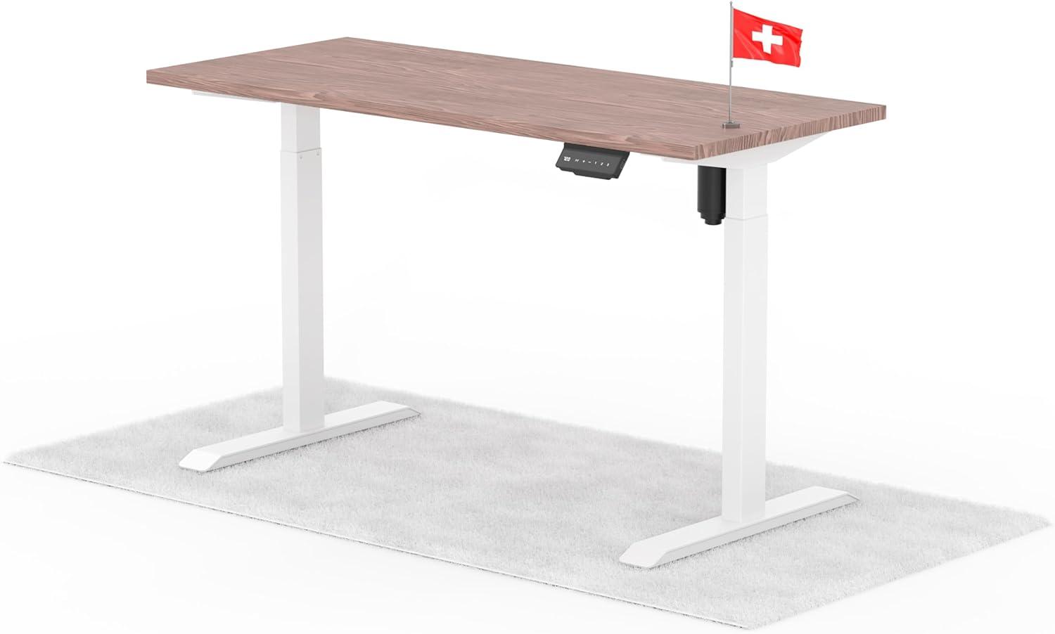 elektrisch höhenverstellbarer Schreibtisch ECO 140 x 60 cm - Gestell Weiss, Platte Walnuss Bild 1