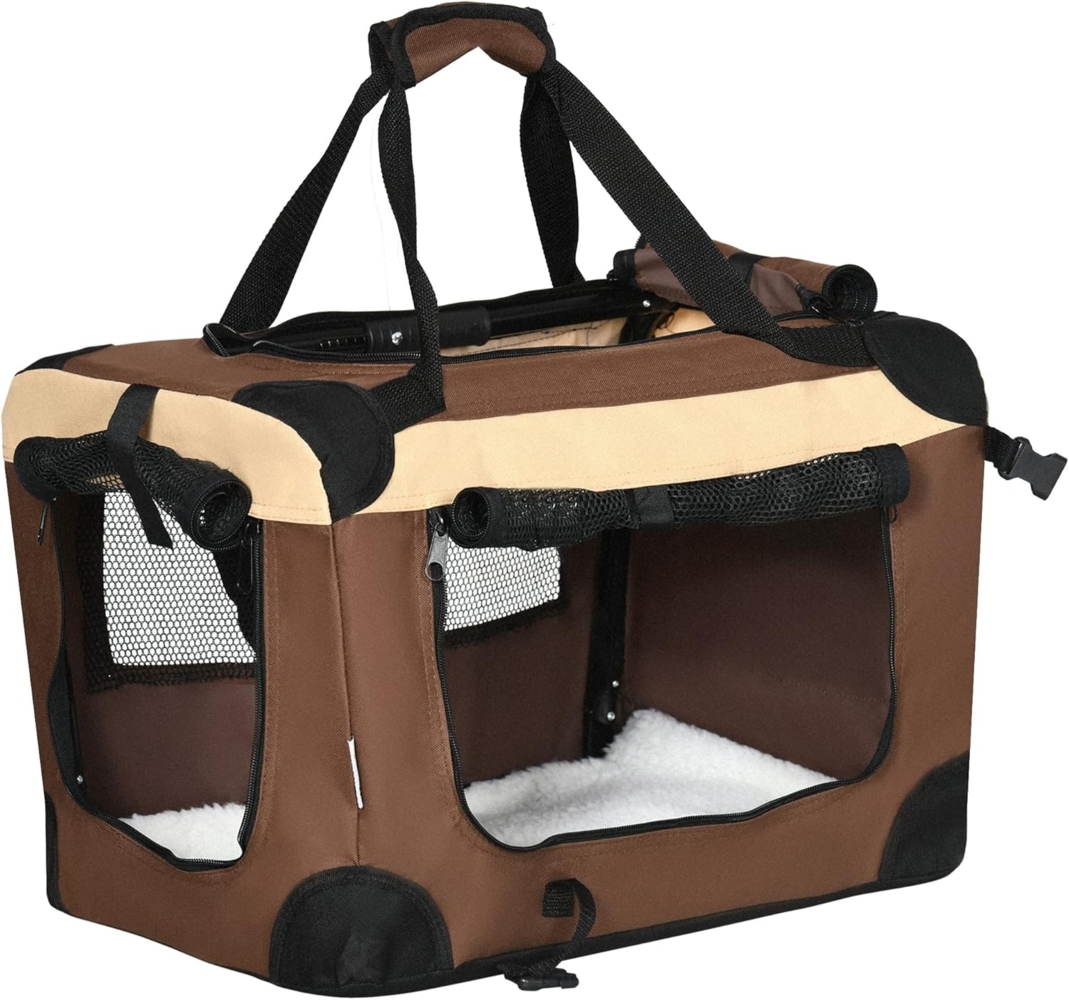 PawHut Tiertransportbox Hundebox, faltbar Hundetasche, Transporttasche, mit Kissen bis 4 kg, Braun 50,5 x 33,5 x 35 cm Bild 1