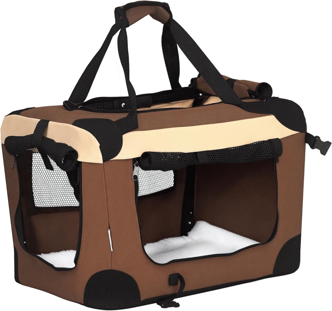 PawHut Tiertransportbox Hundebox, faltbar Hundetasche, Transporttasche, mit Kissen bis 4 kg, Braun 50,5 x 33,5 x 35 cm Bild 1