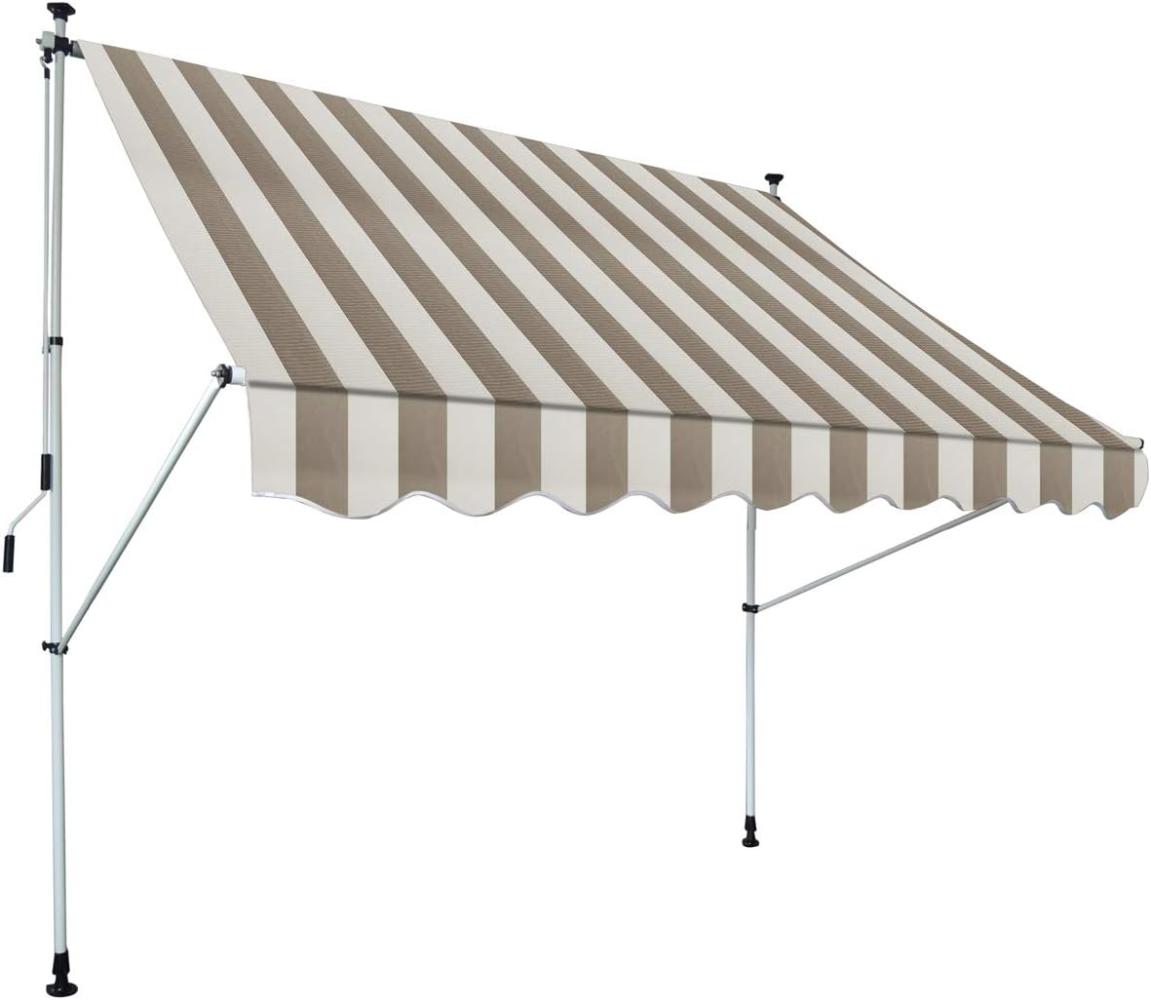 Gardinia Kurbeln, Sonnenschutz für Terrassen oder Balkone Klemm-Markise Föhr, beige-weiß, 250 x 150 cm höhenverstellbar Bild 1