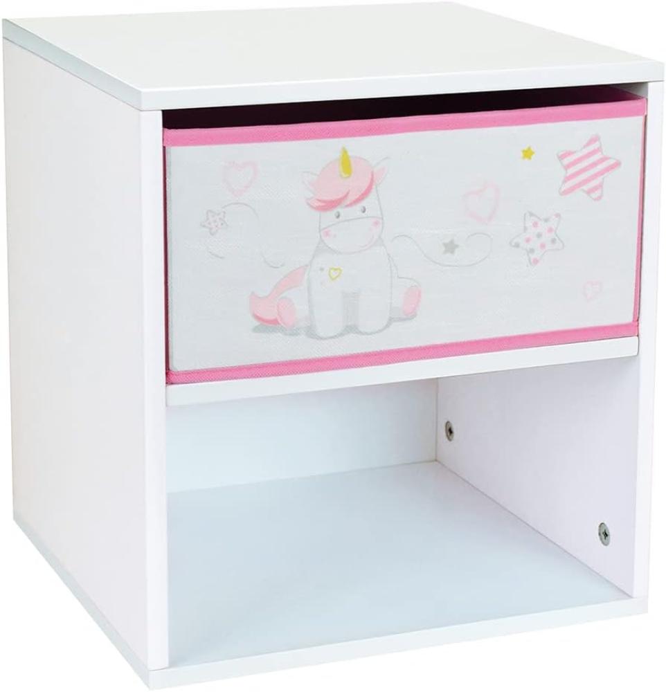 Fun House 713045 Einhorn Nachttisch mit Schublade H. 36 x L. 33 x 30 cm für Kinder, Holz, weiß/rosa, à partir de 2 ans Bild 1