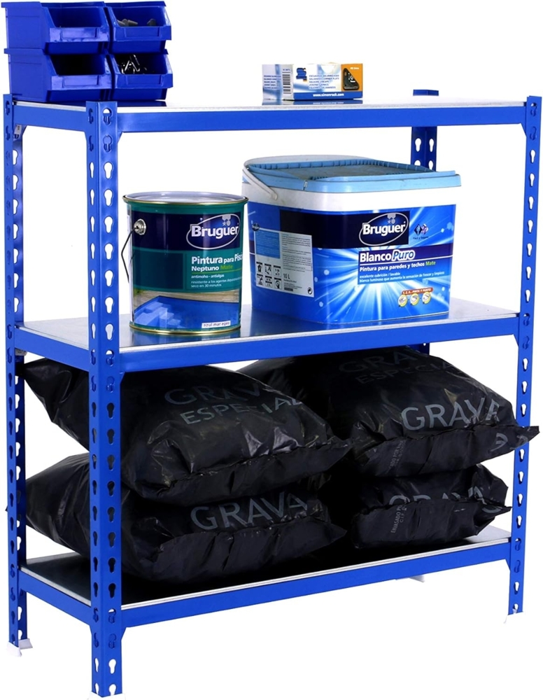 Simonrack Schwerlastregal, Lagerregal, 90 x 120 x 40 cm, Metallregal, Kellerregal, Biegestelle 200 kg, 3 Fachböden, Blau/Verzinkt - Simonclick Bild 1