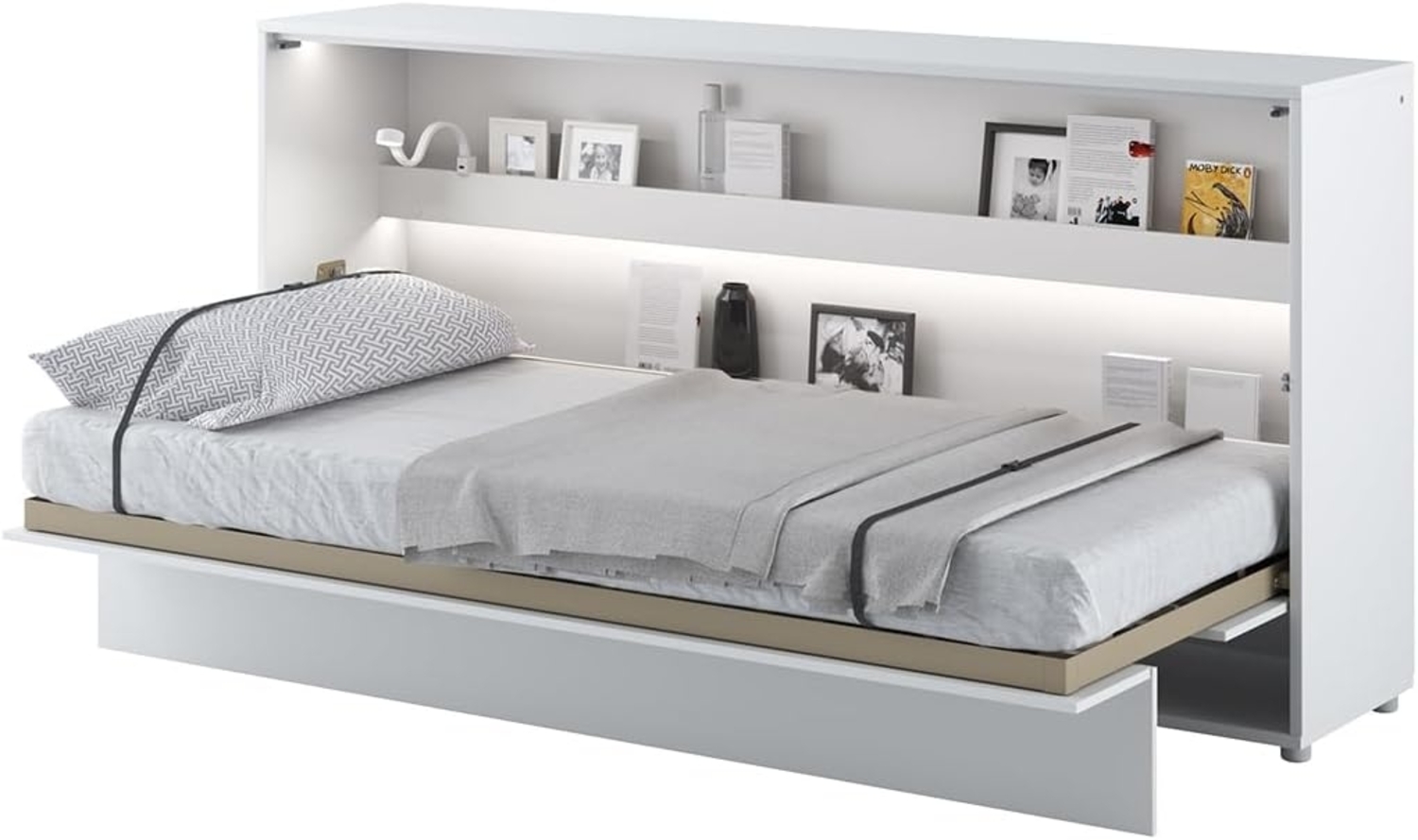 MEBLINI Schrankbett Bed Concept - BC-06 - 90x200cm Horizontal - Weiß Matt mit Matratze - Wandbett mit Lattenrost - Klappbett mit Schrank - Wandklappbett - Murphy Bed - Bettschrank Bild 1