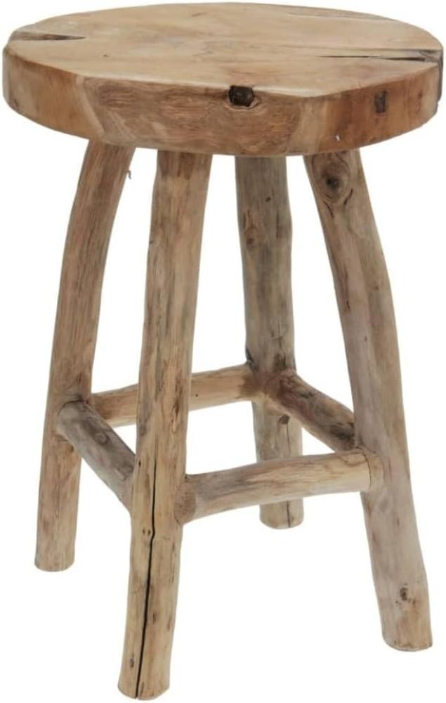 Spetebo Massiver Teak Holz Hocker 42 cm - Massivholz Sitzhocker Stabiler Gästehocker Bild 1