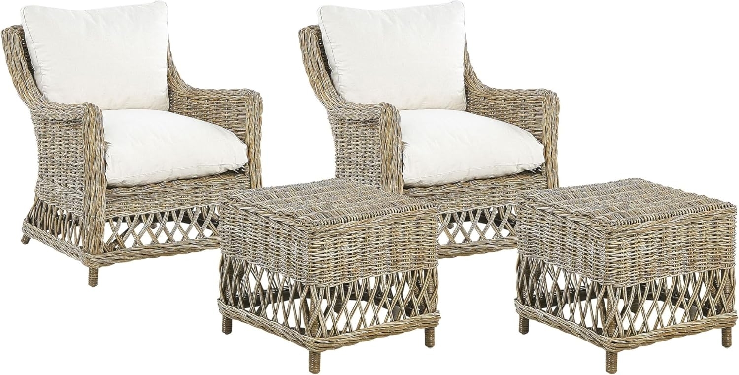 Gartensessel 2er Set mit Auflagen RIBOLLA mit Fußstütze Rattan Natürlich Bild 1