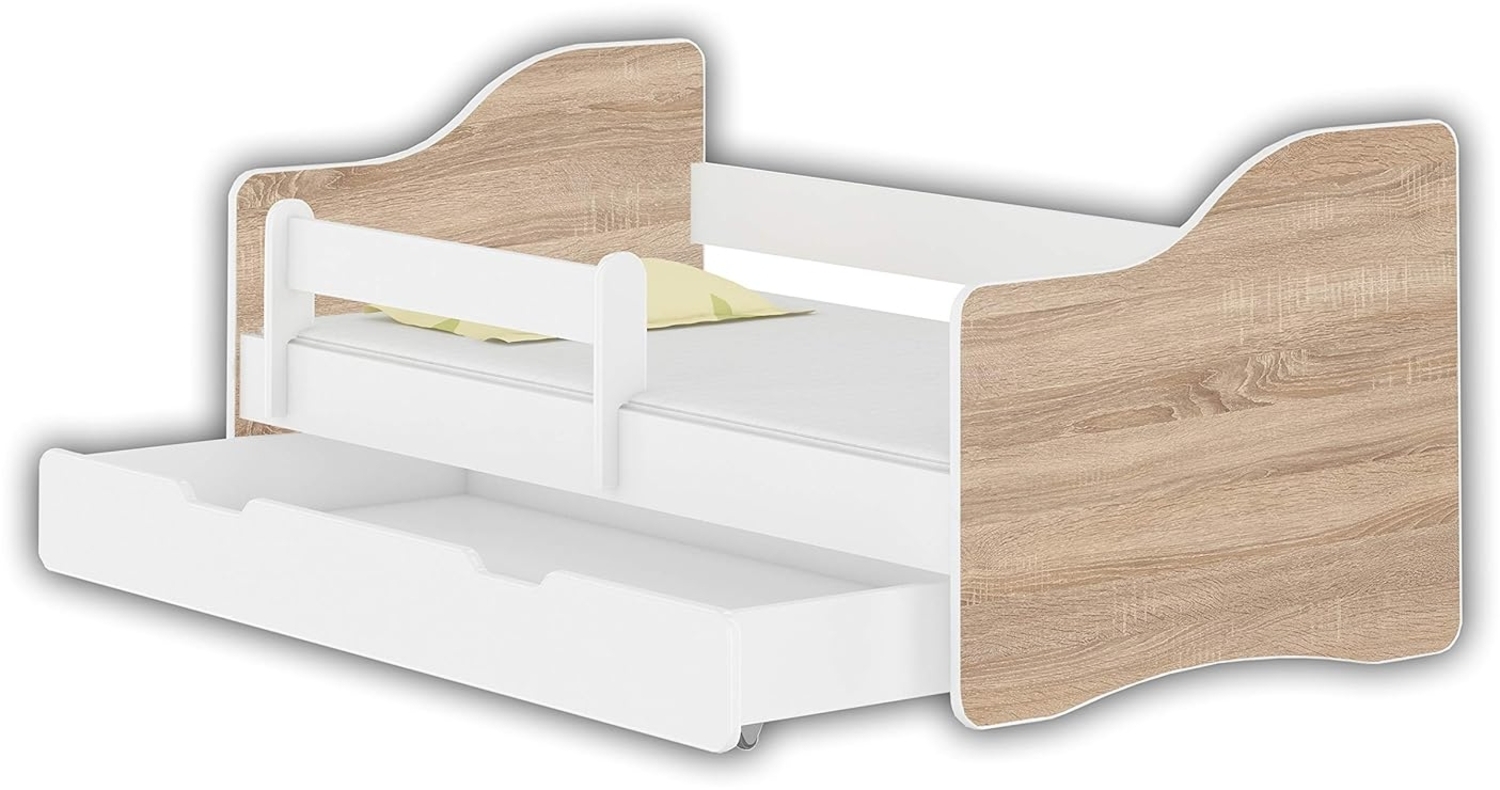 Jugendbett Kinderbett mit einer Schublade mit Rausfallschutz und Matratze Weiß ACMA HAPPY 140x70 160x80 180x80 (Eiche Sonoma, 180x80 cm + Schublade) Bild 1