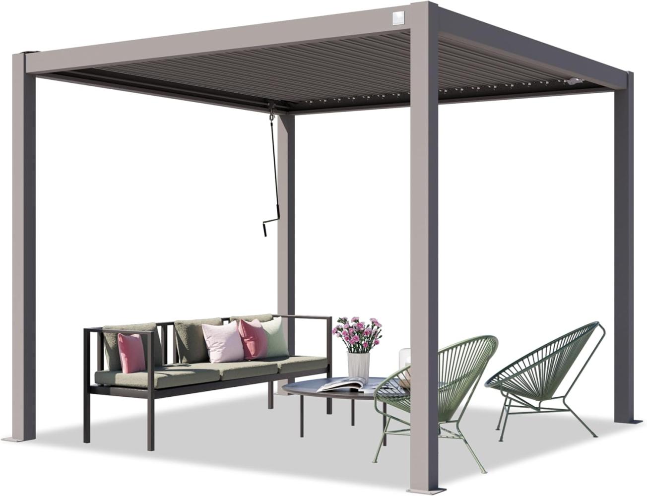 PRIMEYARD Pergola 3x3 m Aluminium-Pfosten mit Lamellendach aus Stahl graue Terrassenüberdachung Bild 1