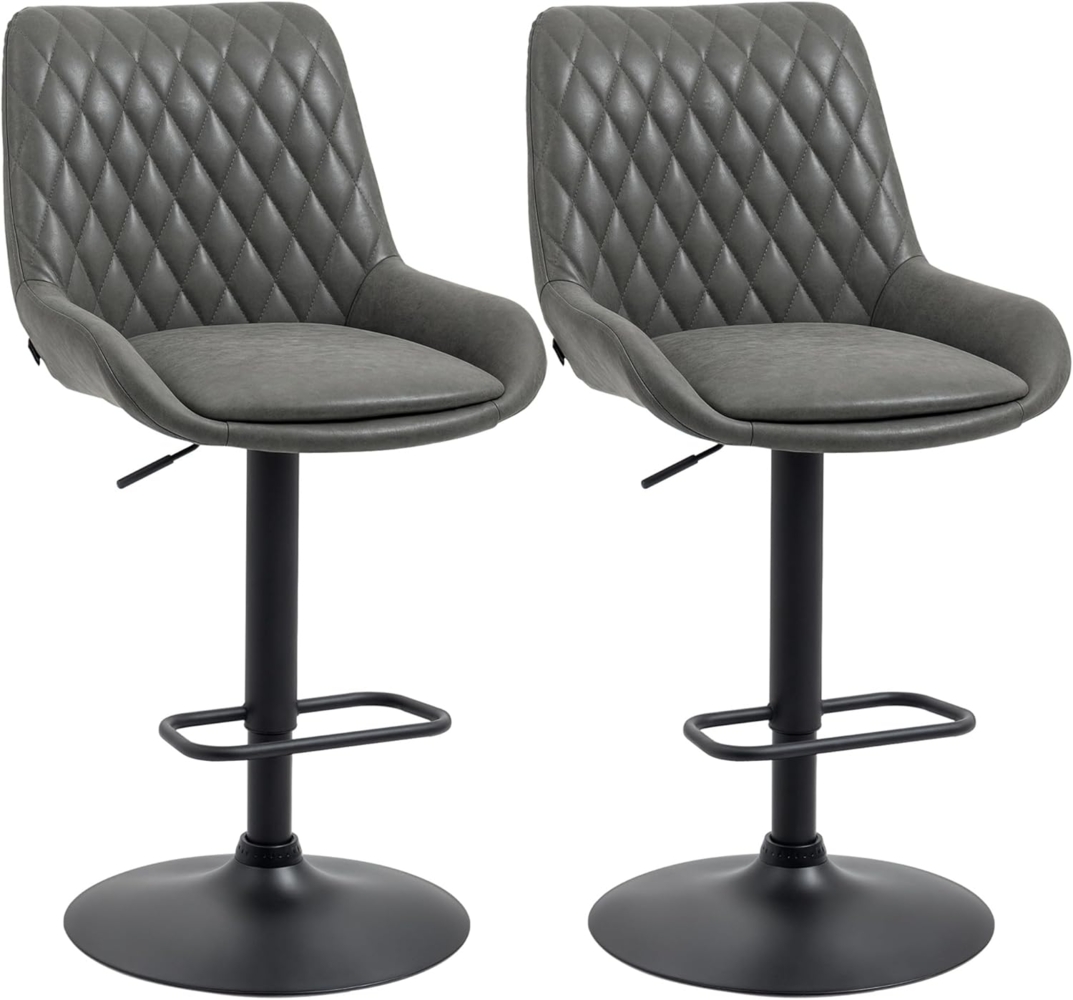 HOMCOM Barhocker höhenverstellbarer Barstuhl, Tresenstuhl mit Fußstütze (Küchenhocker, 2 St, Küchenstuhl), für Esszimmer, Küche, Kunstleder, Dunkelgrau Bild 1