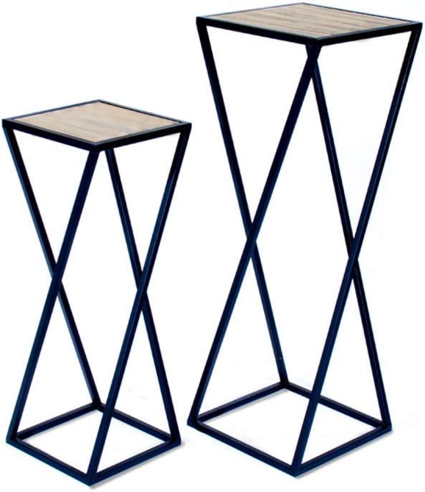 LIFA LIVING 2er Set rechteckige Beistelltische aus Metall und Holz in schwarz-braun im Industriedesign, 2x moderne Couchtische, Vintage Kaffeetische Bild 1