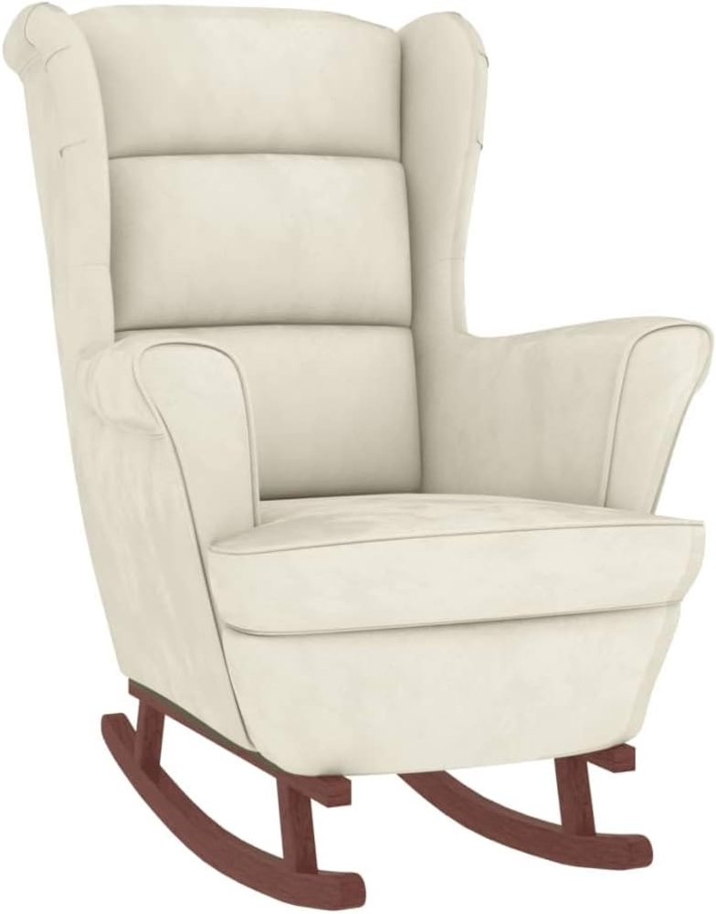 vidaXL Schaukelstuhl mit Massivholz-Gummibeinen Creme Samt 329372 Bild 1