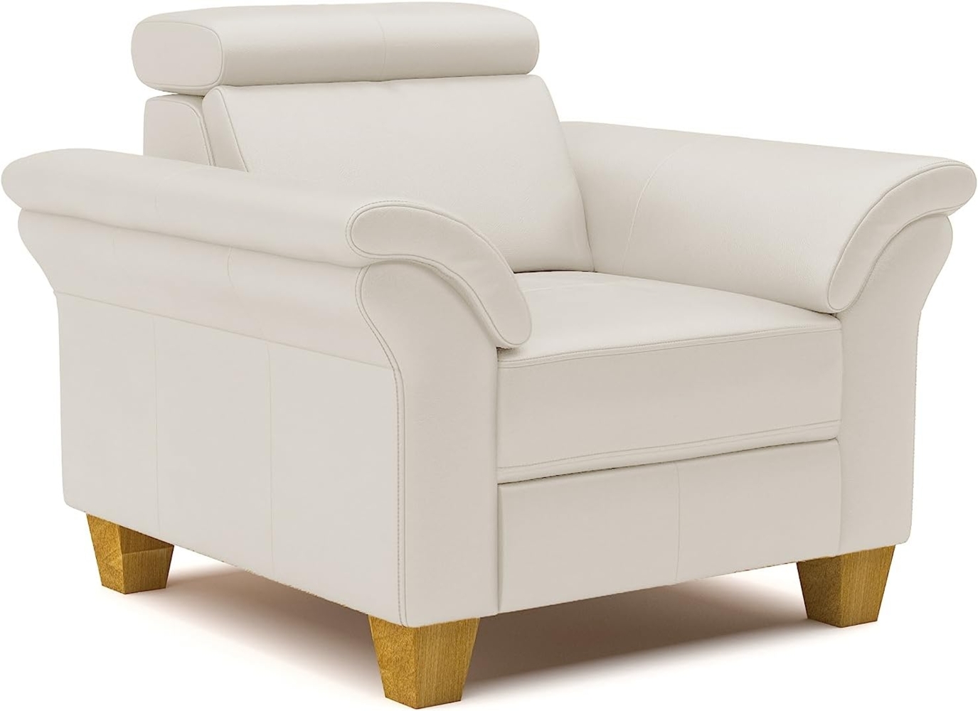 CAVADORE Echtleder-Sessel Ammerland / Sessel im Landhaus-Stil mit Federkern + Kopfteilverstellung / 101 x 84 x 93 / Leder Weiß Bild 1