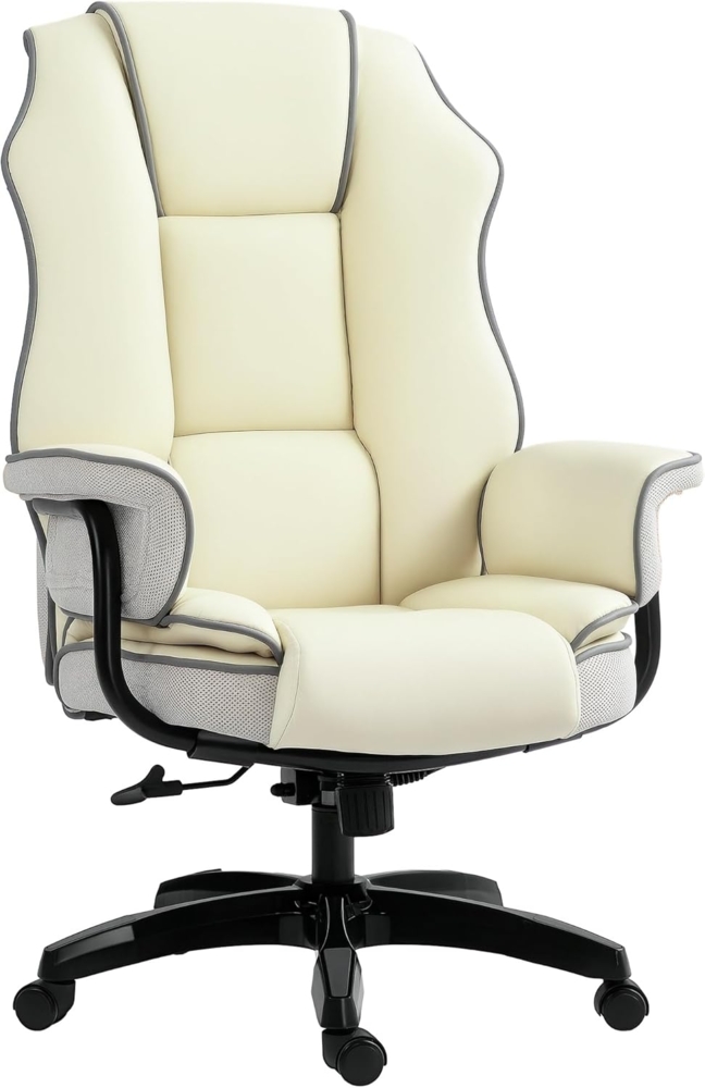 Vinsetto Bürostuhl, Ergonomisch Schreibtischstuhl mit Liegefunktion, Drehfunktion, Höhenverstellbar Computerstuhl für Home-Office, Kunstleder, Creme Bild 1