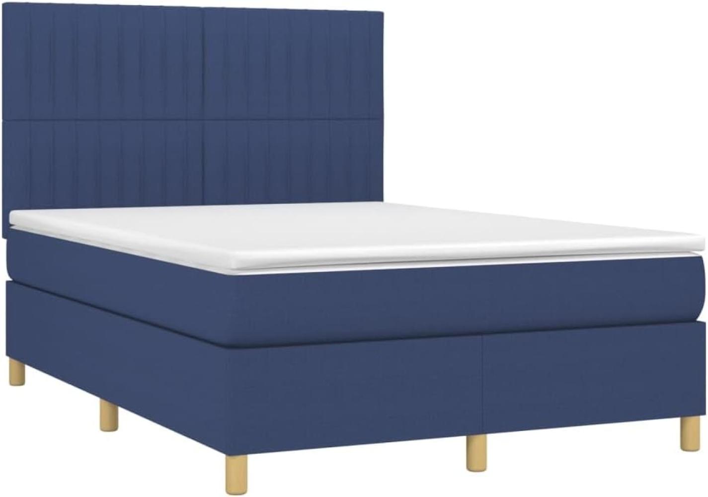 vidaXL Boxspringbett mit Matratze Blau 140x190 cm Stoff 3142495 Bild 1