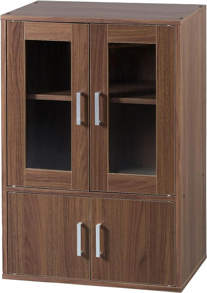 Iris Ohyama, Möbel, Bücherregal, Geschirrschrank, Sideboard mit 4 Regalen und 4 Türen/ Design & Modern, Vielseitig verwendbar, Büro, Küche, Schlafzimmer, Wohnzimmer - Cabinet GKN-9060 - Braun Bild 1