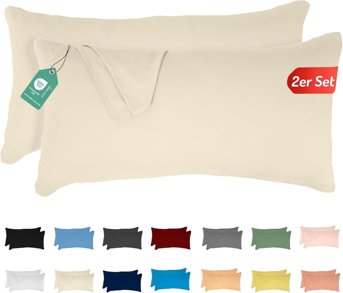Livessa 2er Set Kissenbezug 40x60 cm - Verdeckter Reißverschluss an der Langen Seite, Kopfkissenbezug aus%100 Baumwolle Jersey Stoff, Ultra weich und atmungsaktiv, Oeko-Tex Zertifiziert Bild 1