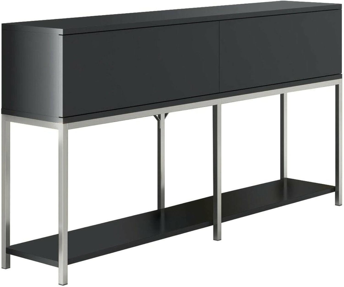 Dmora - Kommode Altair, Wohnzimmerbuffet, Wohnzimmer-Sideboard, Moderne Küchen-Speisekammer, 150x30h80 cm, Anthrazit und Silber Bild 1