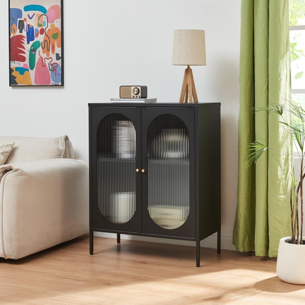 Sideboard Karlskrona 102x80x40 cm Schwarz, matt [en. casa] Bild 1