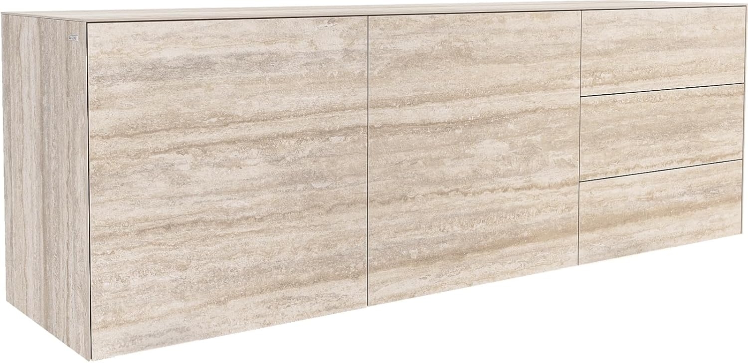 Sideboard Cuor 180 cm Keramik Laminam® Travertino Bianco Creme-Weiß 2 Türen 3 Schubfächer Schwebend Bild 1