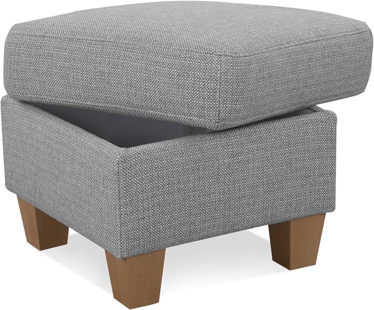 Cavadore Hocker Ammerland / Stauraumhocker mit Holzfüßen, als Fußhocker oder Beistellhocker / 58 x 48 x 58 / Strukturstoff, Hellgrau Bild 1