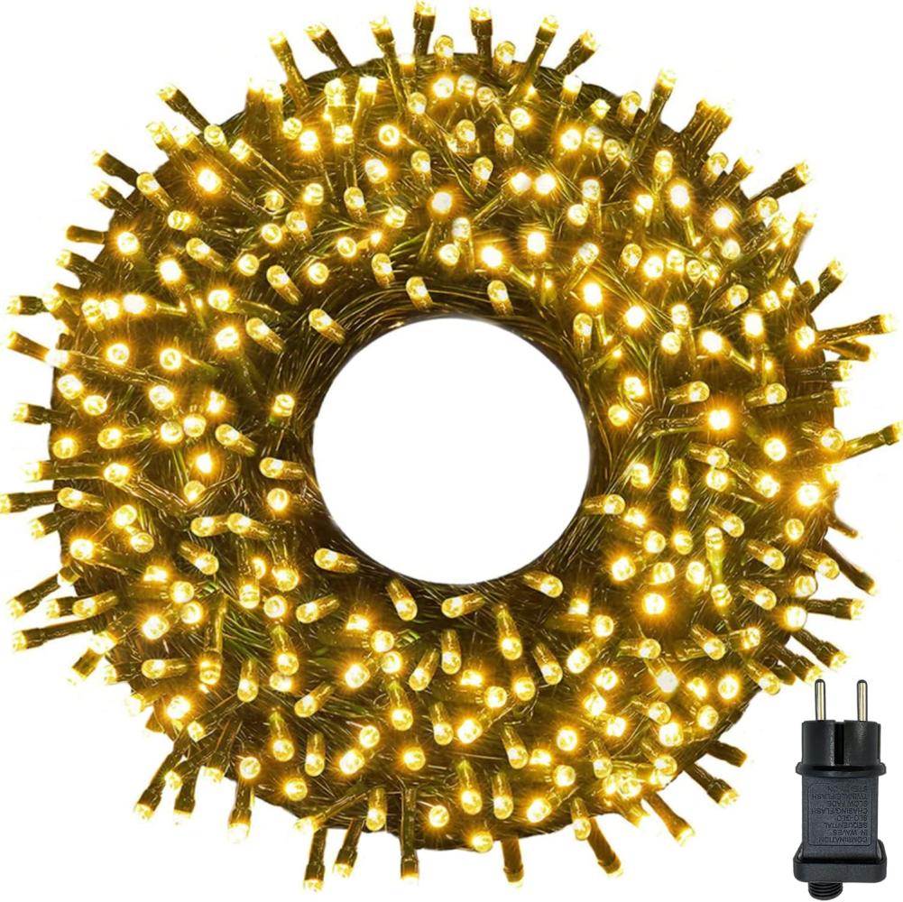 Lichterkette Außen Strom 10m 100LED Innen Lichterkette Weihnachtsbaum mit 8 Modi Timer Speicherfunktion IP44 Wasserdicht, Lichterkette Strombetrieben für Balkon, Garten, Hochzeit, Warmweiß Bild 1